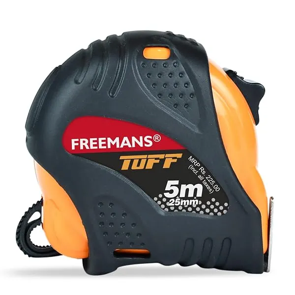 FREEMANS TUFF 5m:25mm Steel Inchi Measuring Tape - 5m with a Non Slip Rubber Covered ABS case || Double Side Printing || Click Action Front Lock and Belt Clip — Linkbiz SmartDeal's