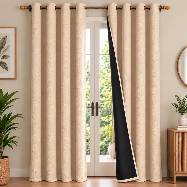 HOMEMONDE 100% True Blackout Curtains 7 Feet Door - Pack of 2 Curtains, Embossed Panels Light Block Thermal Insulated & Noise Reducing Room Darkening Curtains (Beige, 84Inch) — Linkbiz SmartDeal's