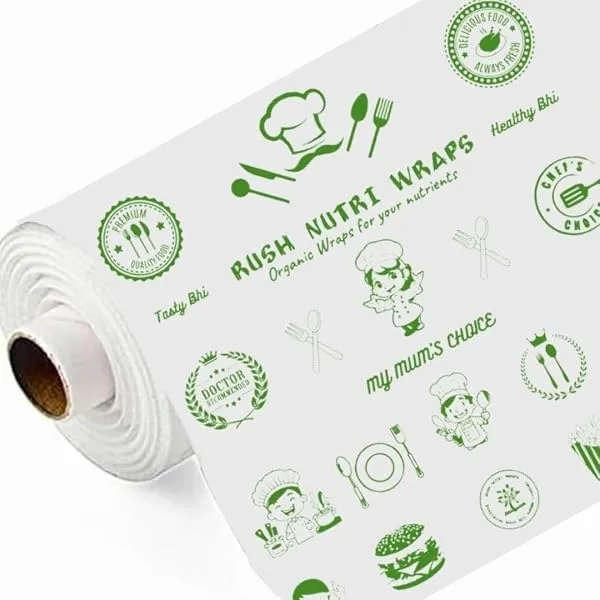 Rush Premium 100 Mtr Nutri Wrap Food Wrapping Paper Roll with Sealing Sticker, Non-Sticky Butter Paper Roll for Roti Use as Parchment Paper for baking cake, Kitchen Roll Paper or r — Linkbiz SmartDeal's