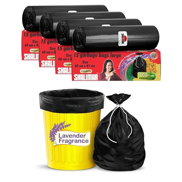 Shalimar Premium Scented Garbage Bags | Large 24 X 32 Inches | 60 Bags (15 Bags X 4 Rolls) | Lavender Fragrance | Dustbin Bag/Trash Bag | (Black) - Perforated Box for Easy Dispensi — Linkbiz SmartDeal's