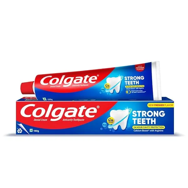 Colgate Strong Teeth, 100g, India’s No: 1 Toothpaste Brand, Calcium-boost for 2X Stronger Teeth, Prevents cavities, Whitens Teeth, Freshens Breath — Linkbiz SmartDeal's