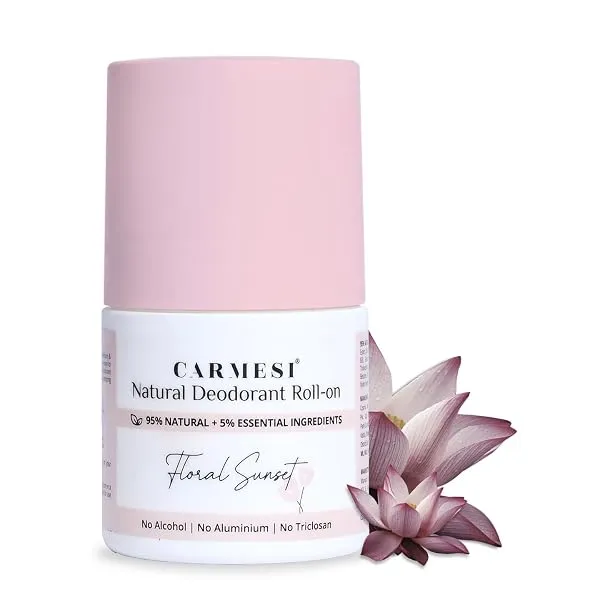 Carmesi Natural Underarm Roll On Deodorant for Women | 95% Natural | Prevents Body Odour | No Alcohol & Aluminium | Floral Sunset - Soft Floral Fragrance | 50 ml — Linkbiz SmartDeal's