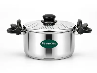 The Indus Valley Stainless Steel 2.5ltr Strainer Pot/Rice Pot for Noodles, Pasta, Corn, SOYA, Vegetables & Rice | Induction & Gas Friendly | 3-Layer Thick Bottom