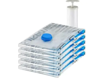 amazon basics Vacuum Compression Storage Bags with Hand Pump - Large, 5-Pack, Plastic
