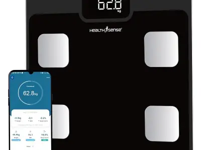 HealthSense BS161 Bluetooth BMI Digital Weight Machine with Fat Analyzer, Smart Body Composition Scale, Mobile App, 12 Body Parameters, LED Display & 1 Year Warranty,150 Kg.
