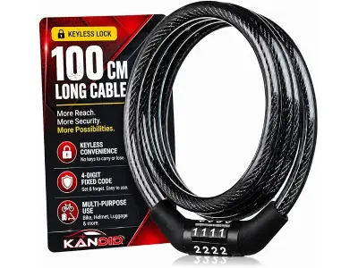 Kandid Multi-Purpose 𝗞𝗘𝗬𝗟𝗘𝗦𝗦 Helmet Lock for Mens Bike Cycle | Extra Long 8mm Thick | 4