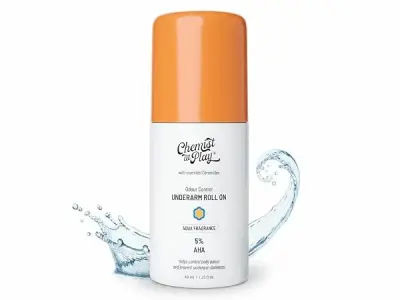 Chemist At Play UnderArm Roll On Deodorant with 5% AHA, Lactic Acid & 1% Mandelic Acid | Prevents Body Odour & Fades Pigmentation |0% Aluminium & 0% Alcohol |For Sensitive Skin | A