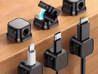 INOVERA (LABEL) 10 Pieces Magnetic Cable Organizer Clips - Desk Wire Management Clip with 3M Adhesive Foam - Cord Holder for Desktop USB Charging Cables, Office, Home (Black)