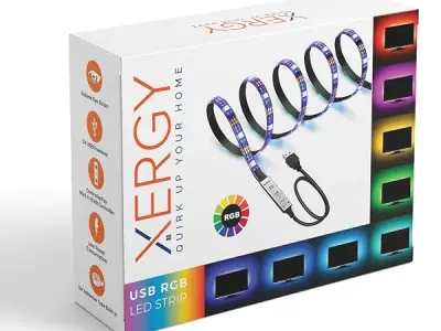 XERGY USB 5V Powered RGB LED Flexible Strip Light With Mini Controller (2 Meter for 32-49" TV's)