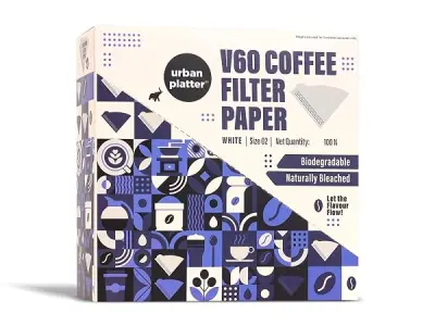 Urban Platter V60 Coffee Filter Paper, White, Size 02, 100 Pieces (Naturally Bleached | Clean Neutral Flavour | Ideal for Pour Over Brewing | Biodegradable)