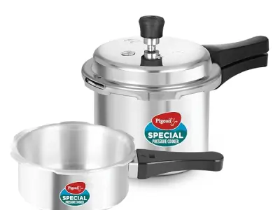 Pigeon by Stovekraft 12708 Aluminium Pressure Cooker Combo, Outer Lid, Without Induction Base (2 litre and 3 litre, Silver)