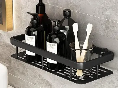 JIALTO 1 Pcs Bathroom Accessories Multipurpose Aluminium Wall Shelf | Self Adhesive Storage Organiser Without Drill | Wall Mounted Rack for Bathroom & Home | Durable Space-Saving S