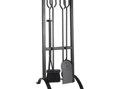 Solwet Modern Design Standalone VDFR503 Cast Iron Fireplace Tool Set Accessories Include Poker, Brush, Shovel, Tongs, and Stand (Box - 70 x 25 x 8 cm)