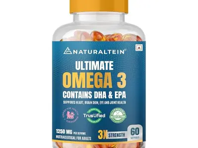 NATURALTEIN Omega-3 Fish Oil 1250mg Triple Strength Softgel Capsules | 450mg EPA & 300mg DHA in Triglyceride Form for Better Absorption | Heart, Brain, Eye & Joint Support | Glypho
