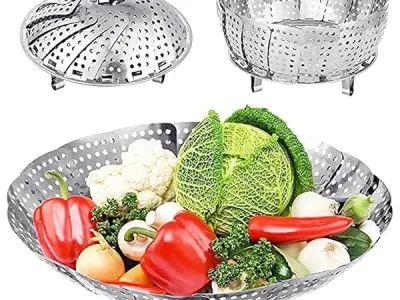 AADHIK Vegetable Steamer Basket Stainless Steel Vegetable Steamer for Cooking Vegetable & Fruits/Salad/Steaming with Insert for Pots, Crock, Pans Food Drain Bowl (Silver)