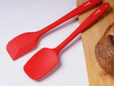 Clazkit Large Spatula & Large Spoon, Non-Stick Silicone Spatula Set for Cooking & Baking, Seamless Design Food-Grade & BPA-Free, Dishwasher Safe (RED) Set of 2