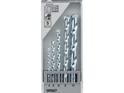BOSCH 5-piece CYL-1 Masonry Drill Bit Set, For Professionals, Compact and Portable, Two-Cutter Tip, 2-flute U-shape, Impact Drill Compatibility, 5 Masonry Bits of 4mm, 5mm, 6mm, 8m
