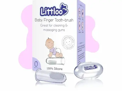 Littloo Baby Finger Toothbrush – 100% Silicone Infant Finger Brush for Cleaning & Massaging Gums – BPA Free – with Storage Case
