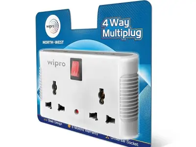 Wipro 4 way multiplug with 2 universal sockets