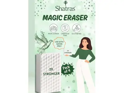 Shatras Magic Eraser Cleaning Sponge – Multipurpose Melamine Foam Stain Remover Foam for Walls, Kitchen, Bathroom, Tiles & Shoes | Just Add Water Stain Remover (Pack of-4)
