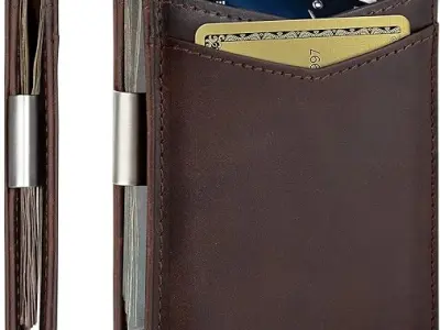 Contacts Genuine Leather Money Clip Wallet Slim Front Pocket RFID Blocking Card Holder Minimalist Mini Bifold for Men's | Up to 11 Card Slots Including 1 ID Window & 1 Bill Compart