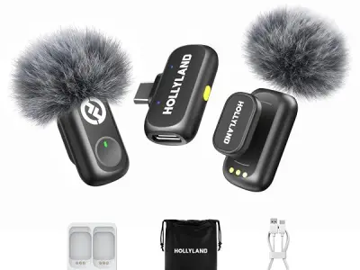 Hollyland Lark A1 Mini Duo Wireless Lavalier Microphone, 48kHz/24-bit Audio, 3-Level Noise Cancellation, 200m Range, Clip-On Mic for iPhone 15/16, Android, YouTube, Podcast & Vlog