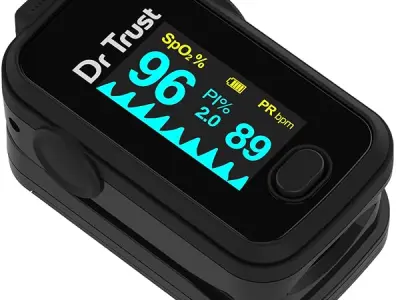 Dr Trust USA Signature Series CE & USFDA Approved Finger Tip Pulse Oximeter With Audio Visual Alarm, Blood Oxygen Saturation SPO2 & Heart Rate Monitor (Midnight Black)