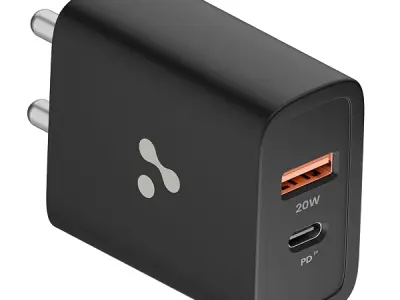 Ambrane 20W Dual Port Wall Charger, USB & Type C Adapter Fast Charging for iPhone 16/15/14/13/12/11 (Pro,Pro Max,Plus), iPad, Google Pixel, Samsung & All Type C Devices BIS Certifi
