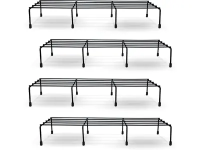 BonKaso Premium Rectangular Anti-Rust Metal Plant Stand Set (Pack of 4) - Stylish Black Stands
