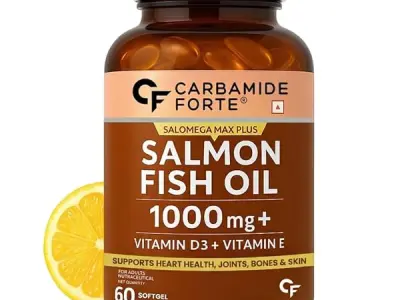 Carbamide Forte Salmon Omega 3 Fish Oil Capsules 1000mg | Salmon Fish Oil Omega 3 Capsule With Vitamin D3 + E For Men & Women | Omega3 Fishoil Supplement For Heart, Joints, Bones &