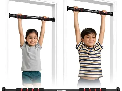 Kidsmate Hanging Rod and Pull Up Bar for Kids | Exercise Rod for Kids & Adults | 100 Kg Capacity | Stretching Bar for Growth, Posture & Exercise | No Drill Installation with Safety