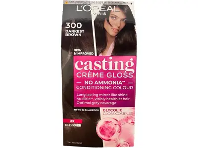 L'Oreal Paris Casting Creme Gloss Hair Color, 300 Darkest Brown | Net Wt: 87.5g+72ml | Ammonia-