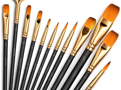 GLUN® Paint Brushes 12 Different Professional Drawing Paint Brushes, Wide and Fine Tip, Nylon Hair Artist Paintbrushes