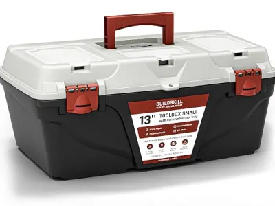 BUILDSKILL 13" Small Tool Box for Home | Convenient Top Lids & Removable Tool Tray | Secure Latch Lock | Key Hole | Heavy Duty Impact Resistant Body | Ideal Repair Toolbox for DIY