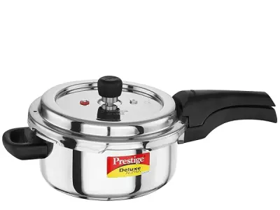 Prestige 3 Litre Stainless Steel Deluxe Alpha Svachh Outer Lid Pressure Cooker | 10Y Warranty | Deep Lid for Spillage Control | TRIPLY Base | Gasket Release System | Gas & Inductio
