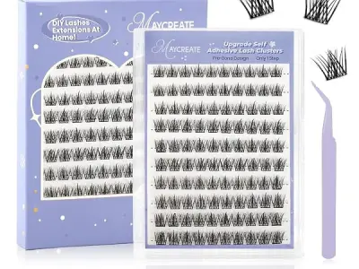 MAYCREATE® 100Pcs Self Adhesive Eyelashes, Self Adhesive Eyelash Clusters, Lash Cluster Press On Lashes Stick Cluster Lashes Pre Glued Eyelash Clusters with Tweezer No Glue Needed,