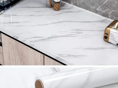 COSMOS STAR Oil Proof Wallpaper,Kitchen Backsplash Wall Protector High Temperature Resistant Self-Adhesive Sticker(24X100, White Grey Mrble)