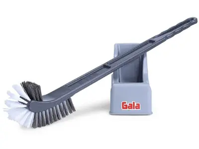 Gala Double Hockey Shape Toilet Cleaner Brush with Holder Stand, Toilet Cleaning Brush for Western and Indian Toilet, Bathroom Brush for Toilet Cleaning (Gray,Pack of 1)