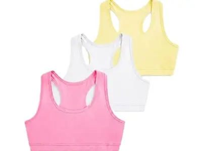 A.T.U.N. (ALL THINGS UBER NICE) Girls Cotton Sports Bra for Teen and Teenagers (Pack of 3) | Racerback Beginner Tshirt for Girls | Comfortable Training, Yoga & Workout Bra