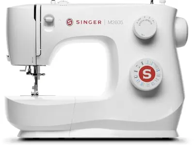 SINGER M2605 Sewing Machine | 19 Built-In Stitches, 32 Stitch Functions | Automatic Needle Threader | 70W Motor | 4-Step Buttonhole | Adjustable Stitch Length | LED Light | 2-Year