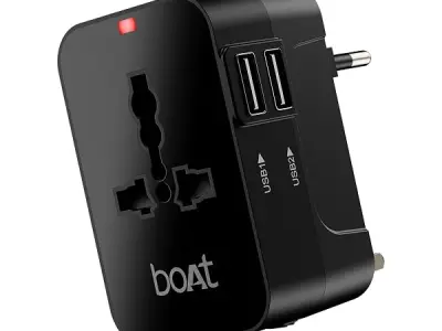 boAt Universal Travel Adapter C10 Compatible with US, UK, EU & AU Plug Types, Two USB Ports with 10W Max Support, 5-in-1 International Travel Adapter with Overheat/Overcharge Prote