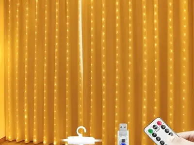 One94store Plastic Fairy Curtain String Lights for Wall Decoration, Warm White USB Powered 300 LED's, 8 Flashing Modes, Window Backdrop Lights for Bedroom, Party, Diwali, Christmas