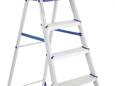amazon basics Clamber Pro - Foldable Step Ladder, Firm Grip, 5 Steps (Aluminium Steps, Blue & Satin)