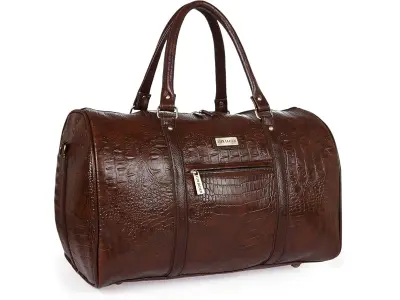 Fur Jaden Brown Textured Leatherette Stylish & Spacious Weekender Duffle Bag for Travel for Men