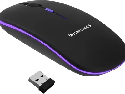 ZEBRONICS Blanc Slim Wireless Mouse | Rechargeable Battery, BT + 2.4GHz, 4 Buttons, 800/1200/16