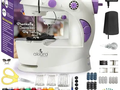 akiara - Makes life easy Mini Silai Machine for Home use | Tailor Machine | Stitching Machine with Sewing Kit Thread Scissors, Needle All in One Sewing Accessories (White & Purple)