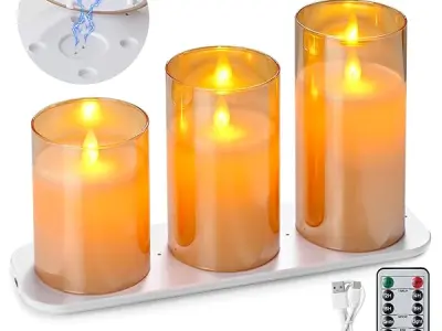 LTETTES Rechargeable LED Candles with USB C Type Wireless Charging Pad | Real Wax Flameless Pillar Candles with Remote Control | Flickering Wick for Home Decor, Wedding, Birthday &