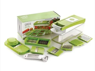 Ganesh 14 in 1 Multipurpose Chopper, Fruits & Vegetable Cutters, Grater Peeler Chipser, Unbreakable Food Grade Body, Easy Push to Clean Button Slicer Dicer, Chopper for Kitchen (Gr