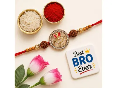 eCraftIndia Golden Blessing Lord Ganesha Designer Rakhi for Brother with Gift Combo Set | Raksh