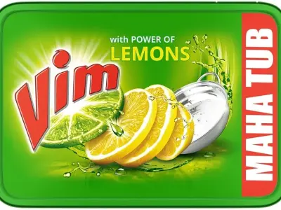 Vim Dishwash Bar Lemon Tub, With Power Of 100 Lemon, Fastest On Burnt Food Stains, Comes With A